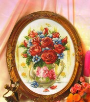 Набор для вышивки крестом Чайные розы в кувшине (The red rose of delight) /080111