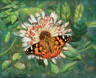 Набор для изготовления картины стразами (алмазная мозаика-вышивка) Бабочка на цветке