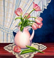 Набор для изготовления картины стразами (алмазная мозаика-вышивка) Тюльпаны у окна