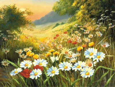 Ткань с рисунком для вышивания бисером Цветы в поле