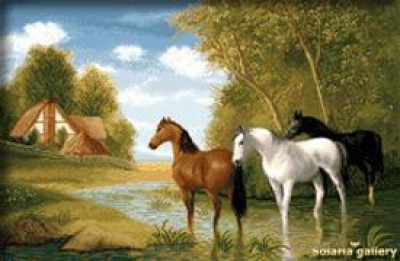 Фермерское угодье с лошадьми
