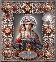 Набор для вышивания хрустальными бусинами и настоящими камнями икона Святая Александра /77-и-01
