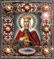 Набор для вышивания хрустальными бусинами и настоящими камнями икона Святая Людмила