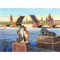 Ткань с нанесенным рисунком для вышивания бисером Питерские коты 3