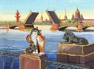 Ткань с нанесенным рисунком для вышивания бисером Питерские коты 3