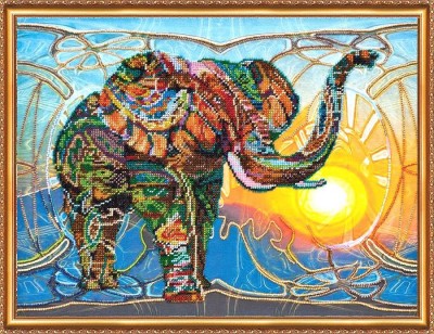 Набор для вышивки бисером на натуральном художественном холсте Мозаичный слон