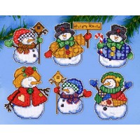 Комплект 6 рождественских игрушек на пластиковой канве Снеговики. Радость зимы (Welcome Winter)