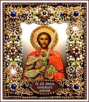 Набор для вышивания хрустальными бусинами и настоящими камнями икона Святой Александр Невский /77-и-32