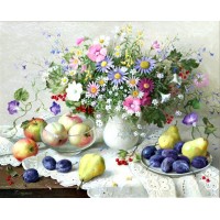 Набор для изготовления картины стразами (алмазная мозаика-вышивка) Цветочно-фруктовый натюрморт /АЖ-1196