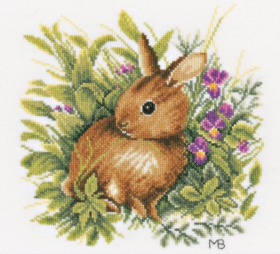 Набор для вышивания Заяц в цветочном поле (Hare in Flower Field) на ткани
