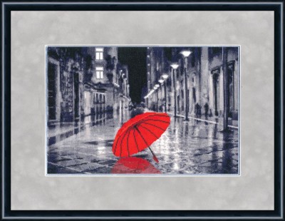 Набор для вышивания Красный зонтик (Red umbrella) с добавлением светящихся ниток