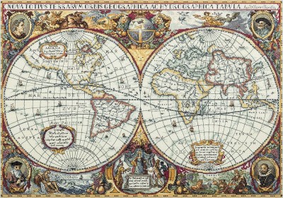 Набор для вышивания Географическая карта мира (золотая серия), ткань