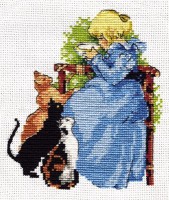 Набор для вышивания Девочка и кошки /0-026