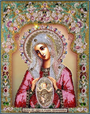 Набор для вышивания хрустальными бусинами и натуральными камнями Икона Богородица Помощница в родах