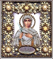Набор для вышивания хрустальными бусинами и настоящими камнями икона Святая Лидия /77-и-12