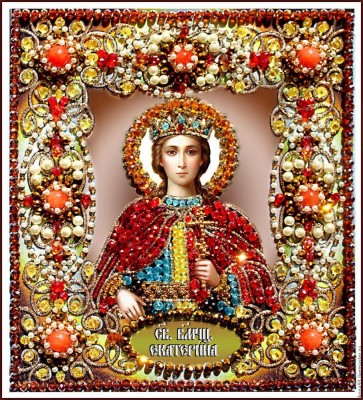 Набор для вышивания хрустальными бусинами и настоящими камнями икона Святая Екатерина