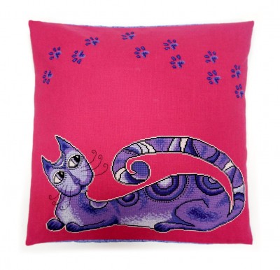 Набор для вышивания Подушка Коте фиолетовый