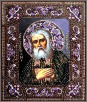 Набор для вышивания хрустальными бусинами и настоящими камнями икона Преподобный Серафим Саровский /7738