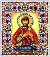 Набор для вышивания хрустальными бусинами и настоящими камнями икона Святой Владислав /77-и-48