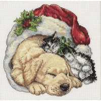 Набор для вышивания Щенок и котенок Рождественским утром /8826