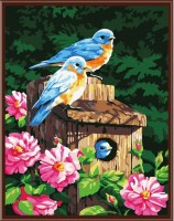 Раскраска (рисование по номерам) Синие птички в саду /91401