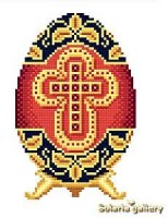 Яйцо Фаберже Золотой рубиновый крест на красном /6116-05