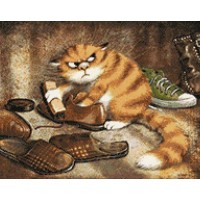 Кот чистит ботинки