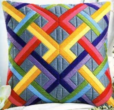 Набор для вышивания подушки Цветные диагонали на сером