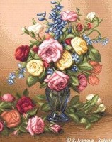 Схема  Розы в голубой вазе