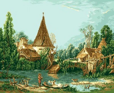 Набор для вышивания Пейзаж с мельницей (andscape with watter mill) гобелен