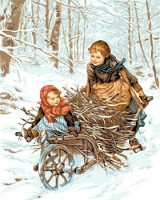 Набор для вышивания Дети, везущие хворост (Children holding wood sticks) гобелен /G656