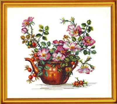 Набор для вышивания Шиповник в чайнике (Teapot with roses)