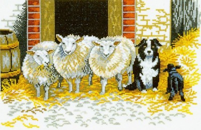 Набор для вышивания Овцы и собака (Sheep and dog), лен