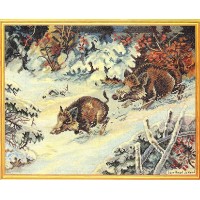 Набор для вышивания Кабанчики в зимнем лесу (Wild boar linen) /14-203