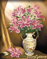 Схема Розовые лилии в белой вазе