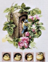 Набор для вышивания Скворечник в розовых розах (лен)