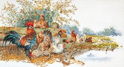 Набор для вышивания Петух и куры (лен)