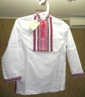 Готовая вышитая Сорочка для Мальчиков (белая, рукав длинный, цвет рисунка красный), 30 размер /С_39_11-08(30)